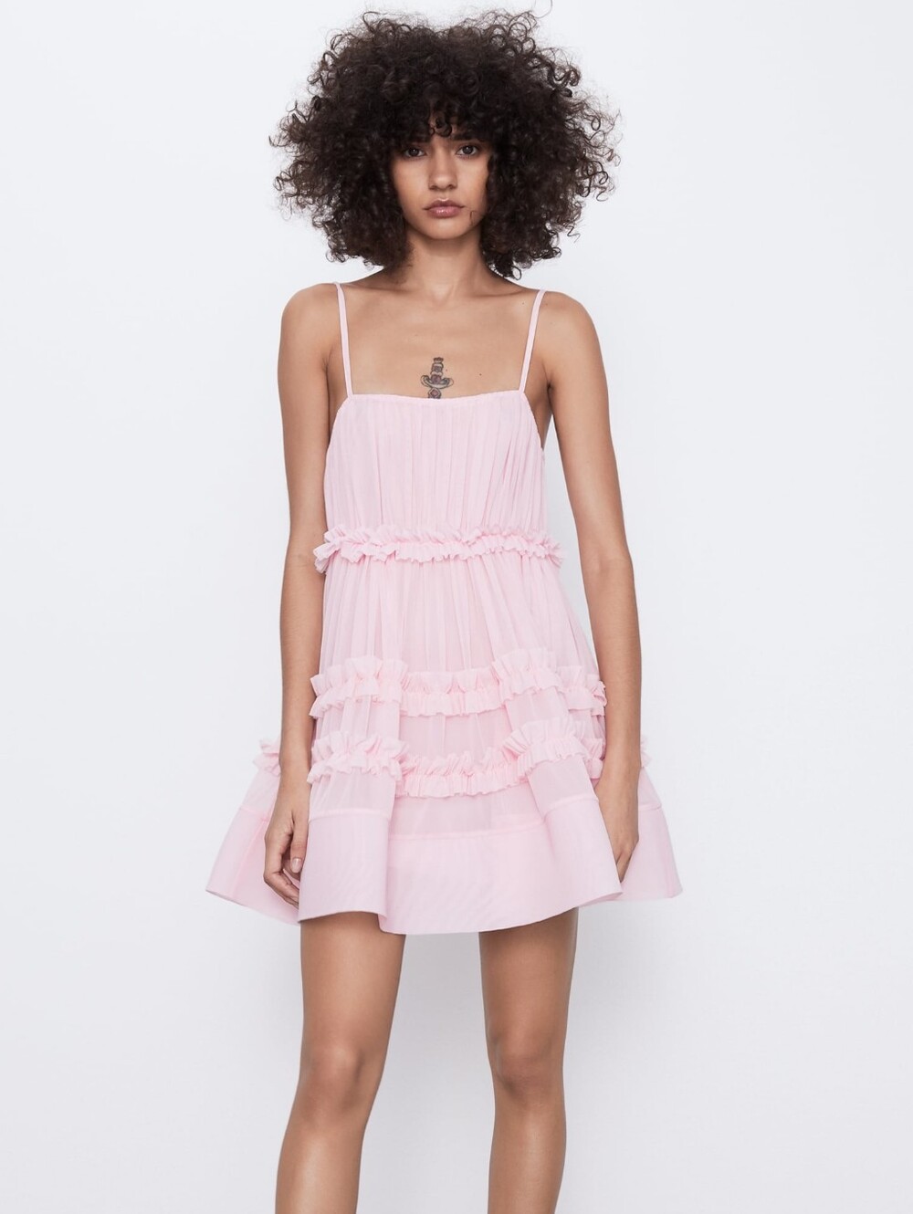 Zara Bubblegum Baby Pink Ruffle Tiered Cocktail Party Sleeveless Mini Dress
